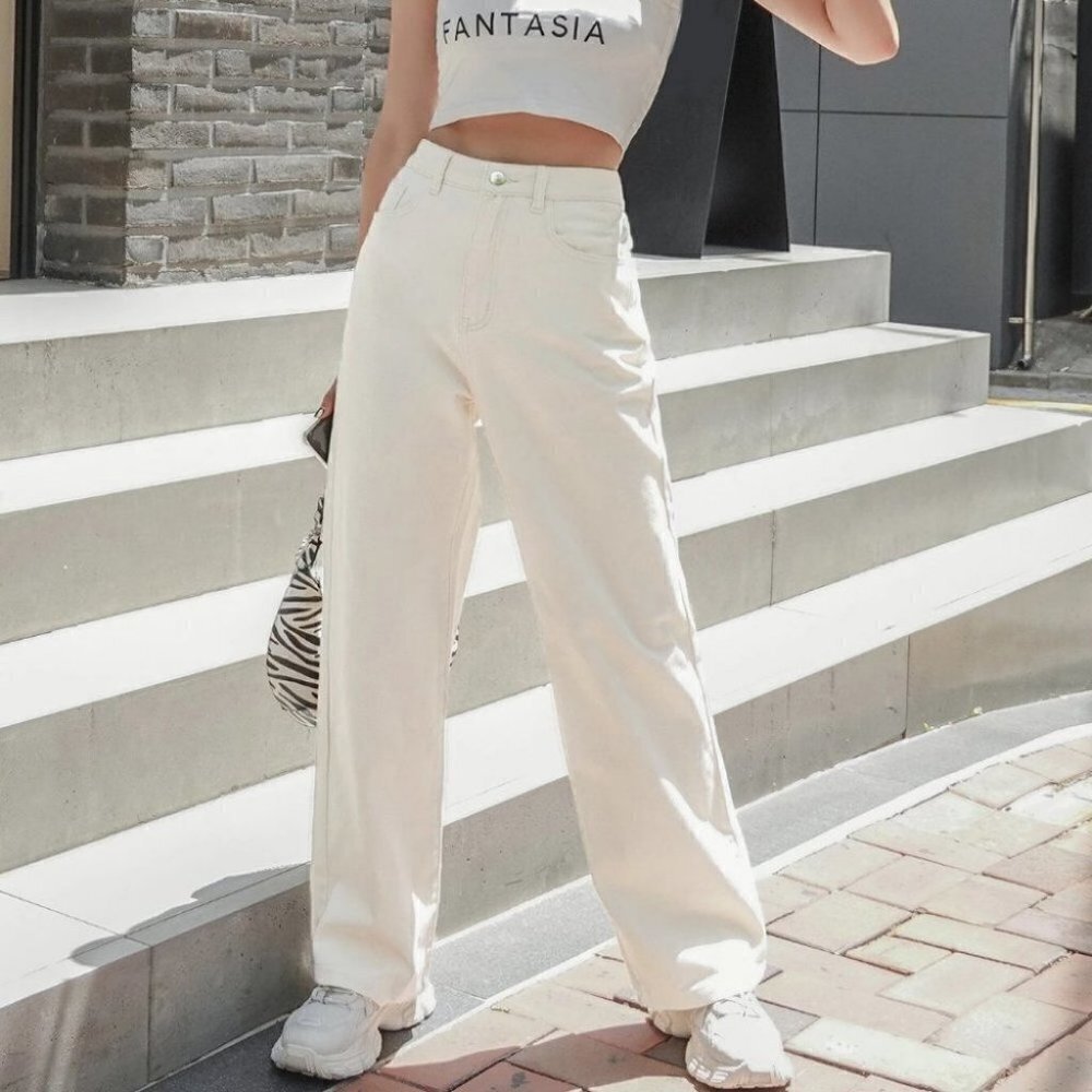White Casual Womens Wide Leg Jeans